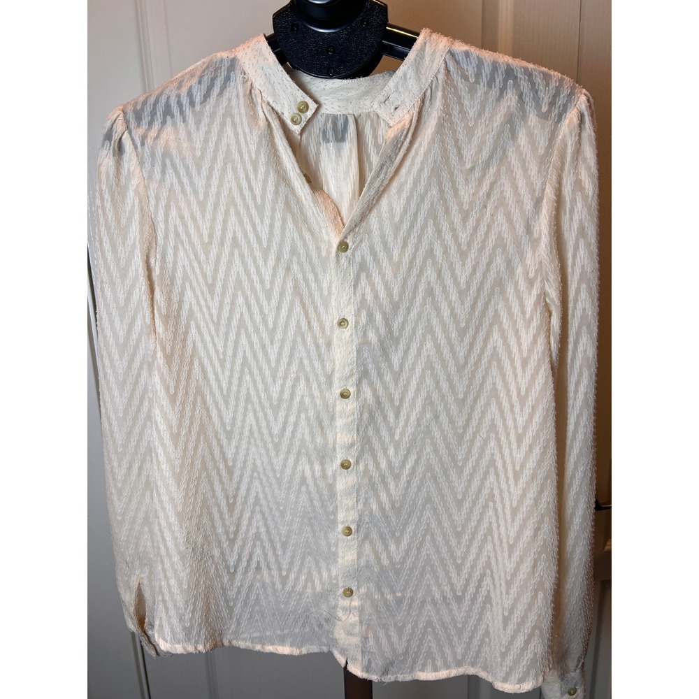Free People Button Up Blouse Women M Cream Textured Sheer Boho Cottagecore y2k